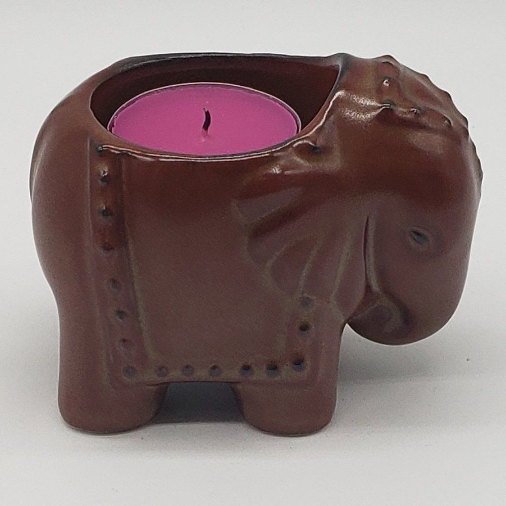Partylite Vintage Porcelain Brown Elephant Votive Candle Holder